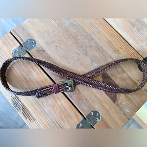 Braided Brown Leather Belt with Brass Buckle